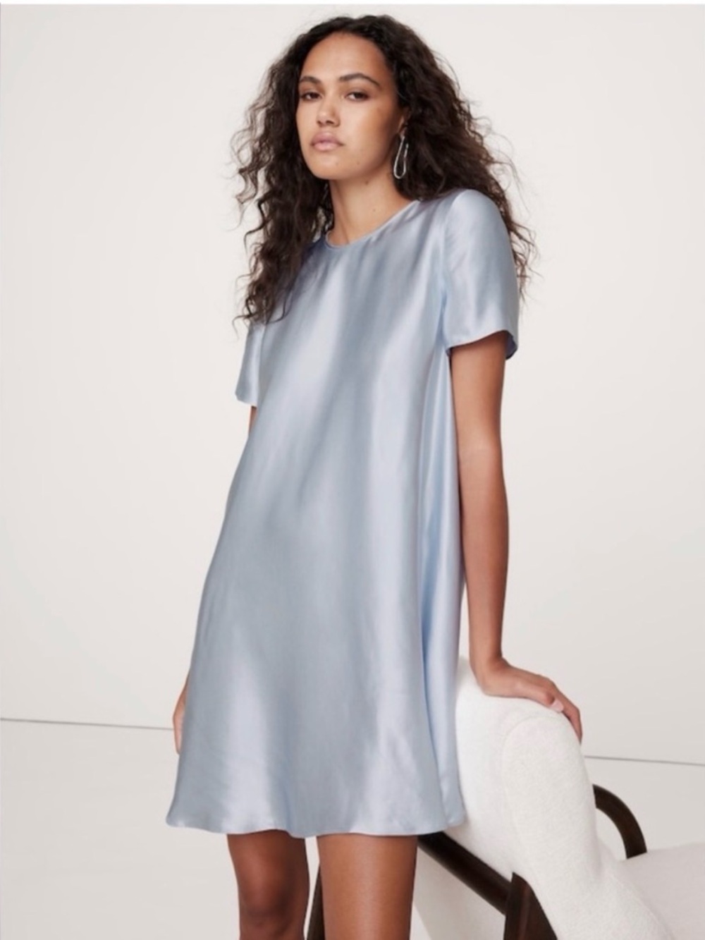 Banana Republic Aurelia Satin Trapeze Mini Dress in Cirrus Blue